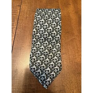Countess Mara Men's 100% Silk Tie Black Silver Checkered Floral Handmade Italy